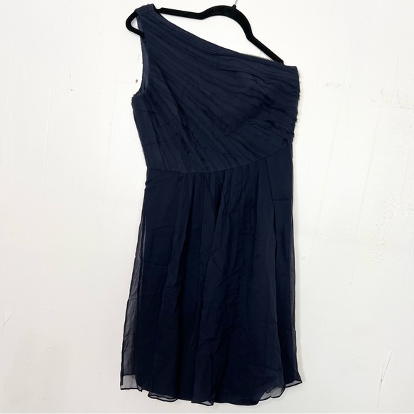 Ann Taylor Silk Dress Navy One Shoulder 4 Small Cocktail Party - Picture 1 of 4